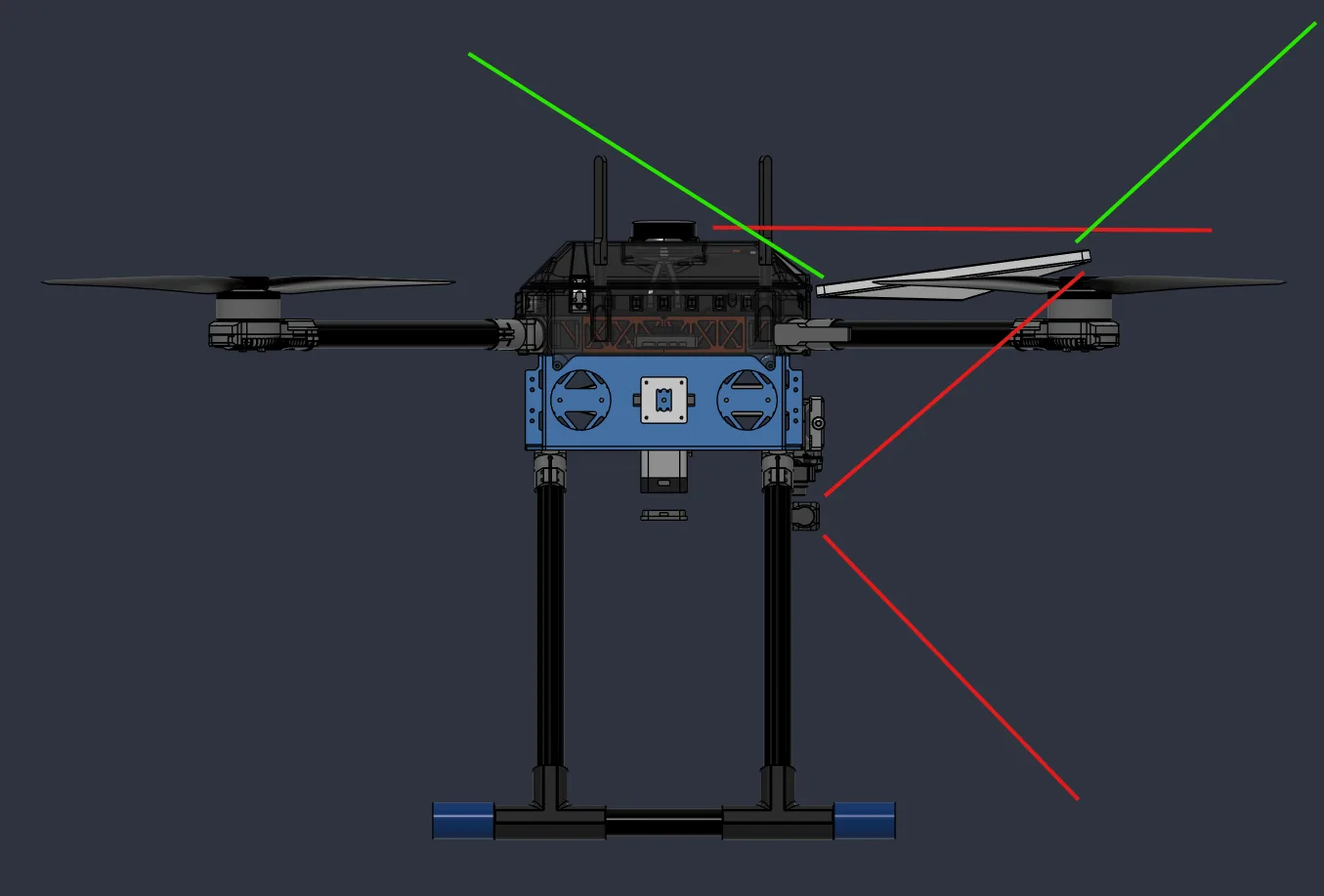 Front view with dish and sensor clearance lines